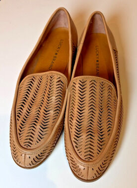 Lucky Brand Camdyn Loafers Women’s 7.5M EU38 Tan Laser Cut Leather Shoes Casual